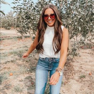 Revolve fuzzy knit mock neck sleeveless top